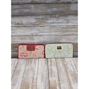 2 Coach Signature C Jacquard Zip Around Wallet Bundle Pink Red Green Cream TLC